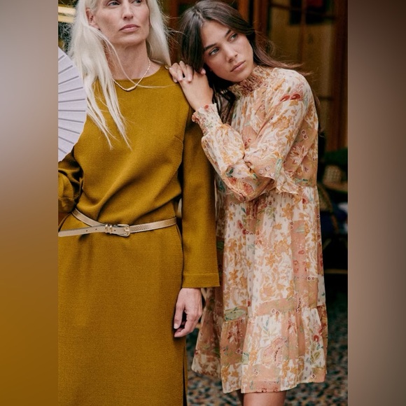 Sezane Estel Dress in Camel Patchwork Size 2 NWT - Picture 3 of 15